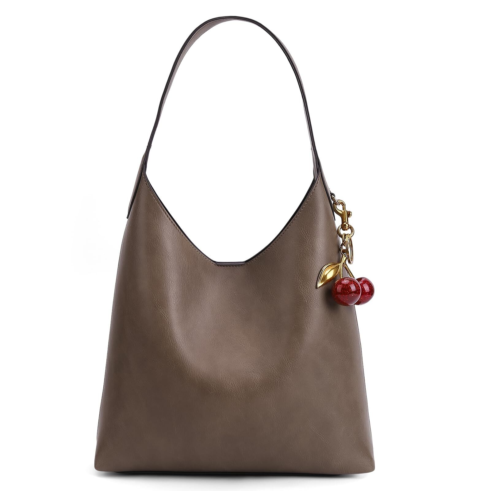 9571 Faux Suede Hobo Bags Vegan Leather Shoulder Bag Tote With Cherry Charm